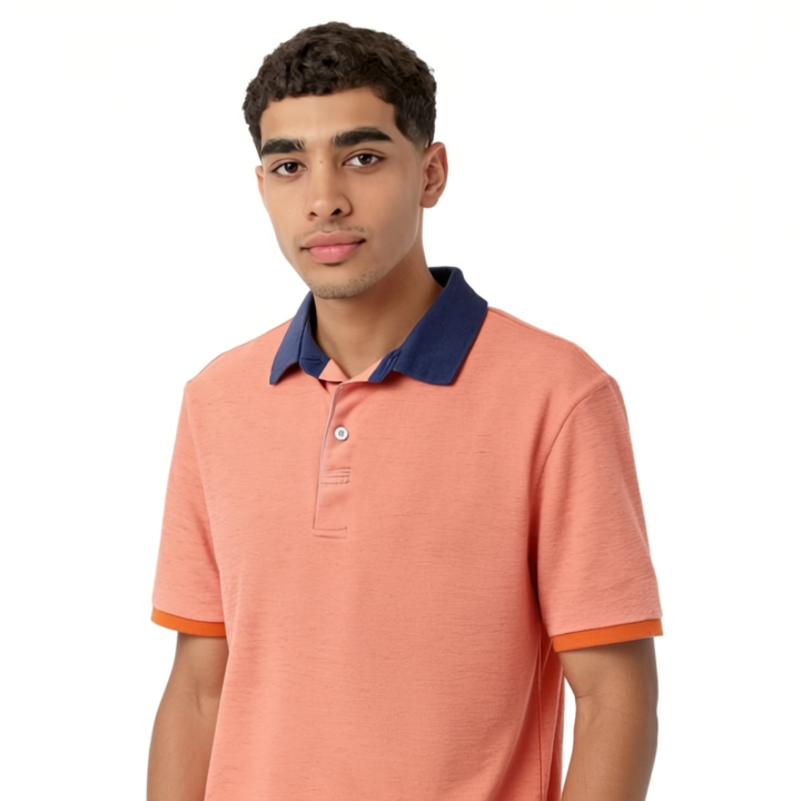 Orange and Navy Collar Polo Shirt