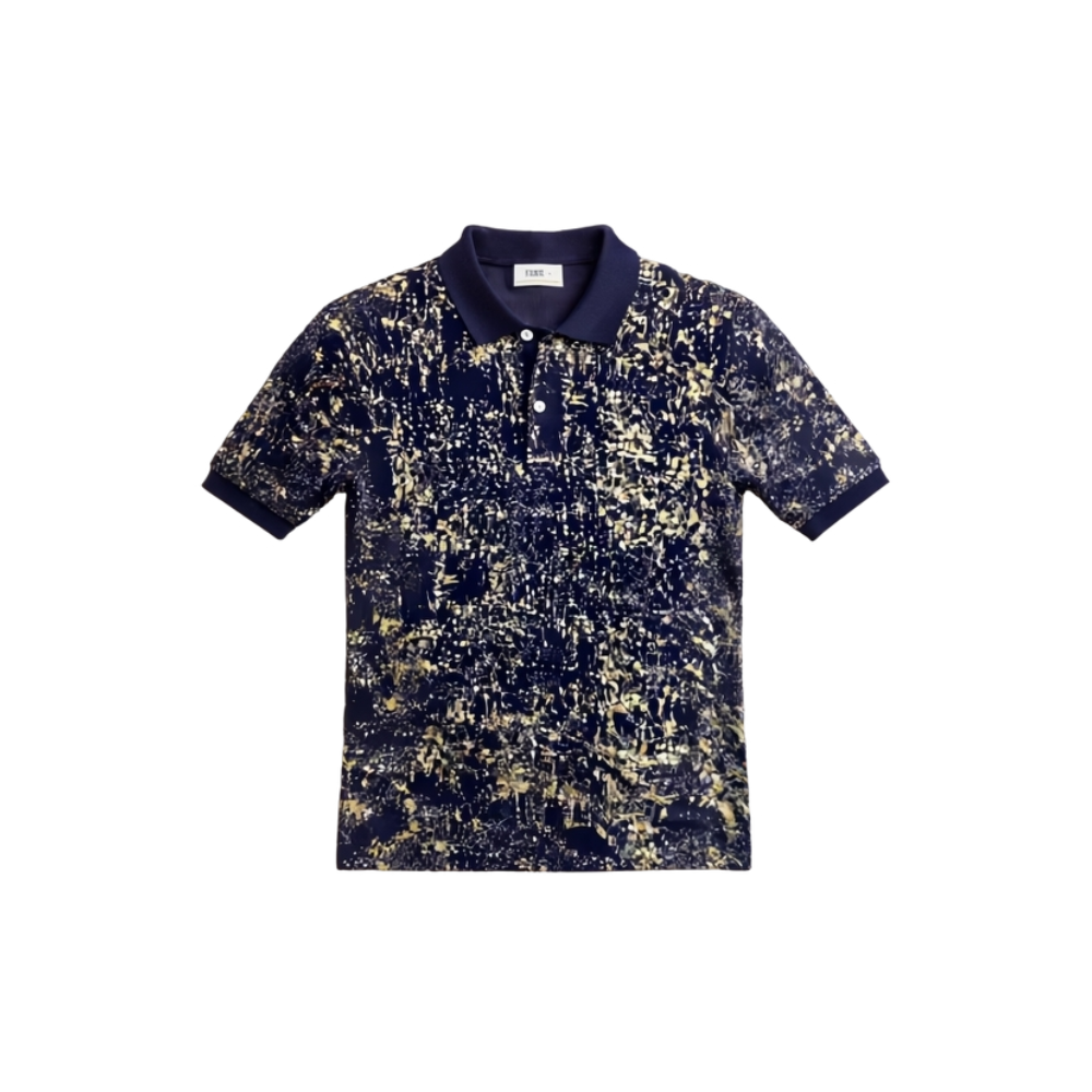 Navy gold pattern polo shirt. - OLDR