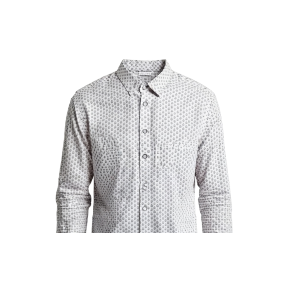 White and navy pattern long sleeve shirt