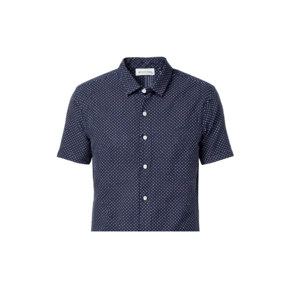 Navy and white pattern short sleeve shirt