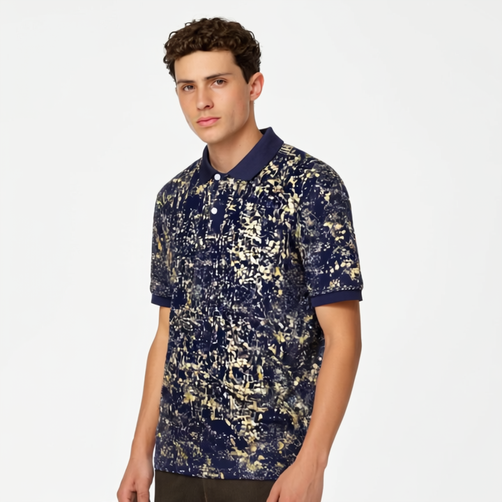 Navy gold pattern polo shirt.